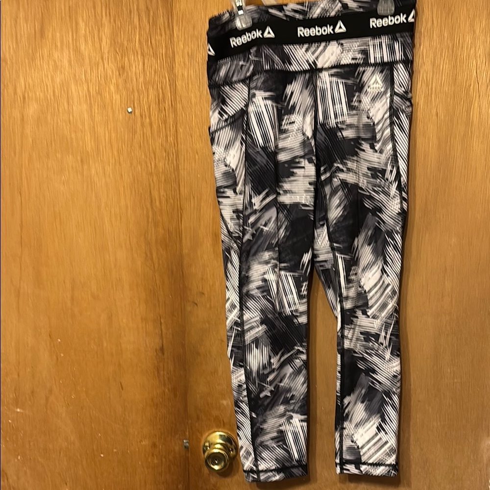 Reebok Black and White Abstract Leggings